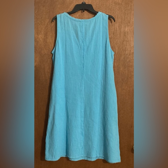 Habitat Cotton Sleeveless Blue Asymmetrical Dress Size Medium Midi 100% Cotton‎ - Picture 8 of 9